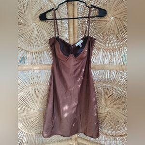 Rare London satin lace-trim mini dress